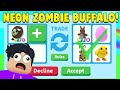 Trading NEON ZOMBIE BUFFALO In A RICH ADOPT ME Server (Roblox trade proof)