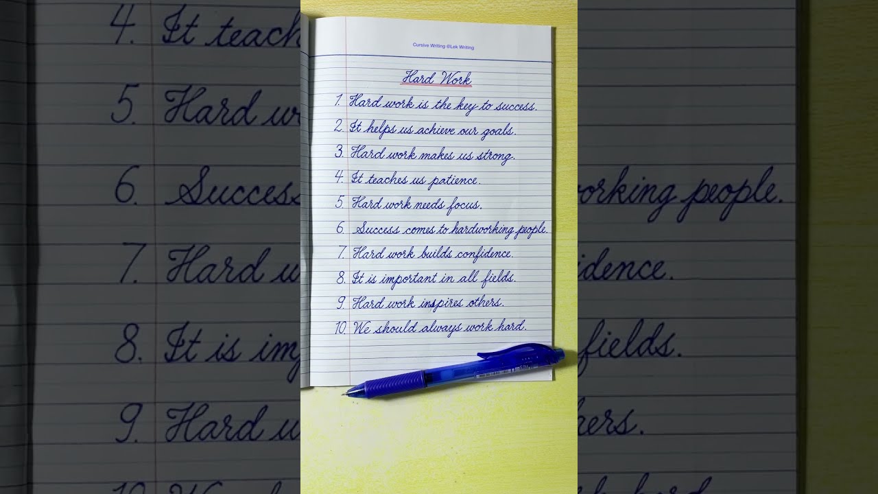 Cursive Writing 10 Lines Essay On Hard Work English Handwriting Practice