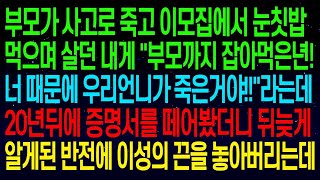 사연열차부모가 사고로 죽고 이모집에서 눈칫밥 먹으며 살던 내게  너 때문에 우리언니가 죽은거야!! 라는데  뒤늦게 알게된 반전에 이성의 끈을 놓아버리는데#실화사연