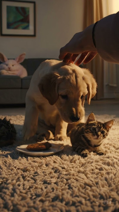Poor Blind Puppy Can’t Find the Cookie 🐶🍪🥺 #cat #catstagram #puppy #kitten #goldenretriever