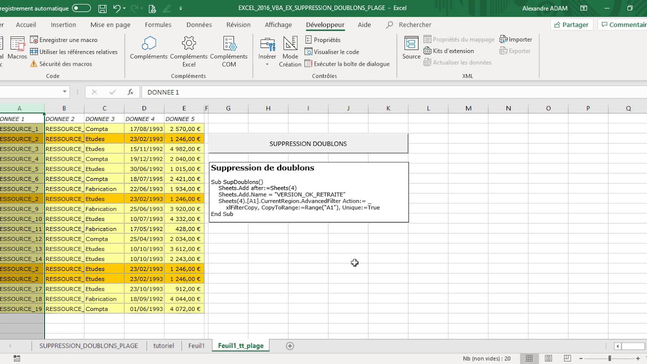 Excel 2016 Comment supprimer ligne en doublons sur une plage sur — free download