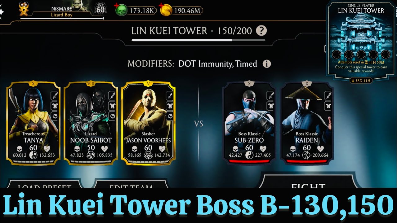 Lin Boss Lin Kuei Tower Boss Battle 130 & 150 Fight + Reward MK Mobile - YouTube
