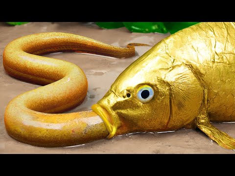 Golden Carp eel - Stop Motion ASMR Big Underground Primitive Experiment Cooking | Unusual Cooking