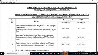 TNEA 2020 counselling tentative schedule