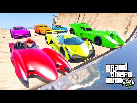 CARS with Spiderman and SUPERHEROES High Speed Racing Cars Rampa Challenge - GTA V Mods