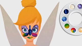 Disney Tinker Bell Peter Pan Face Painting | Coloring Pages for Girls | Glitter effect for Kids