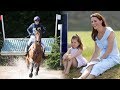 Royal fun: Kate gives Charlotte a piggyback as they join the Tindalls on day out at horse show