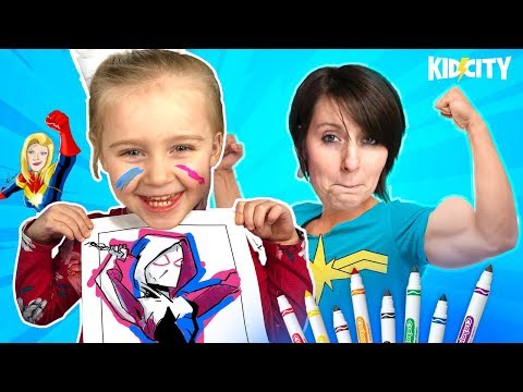 3 Marker Challenge Captain Marvel, Spider-Gwen and Wonder Woman! KidCity