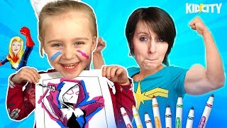 3 Marker Challenge Captain Marvel, SpiderGwen and Wonder Woman! KidCity