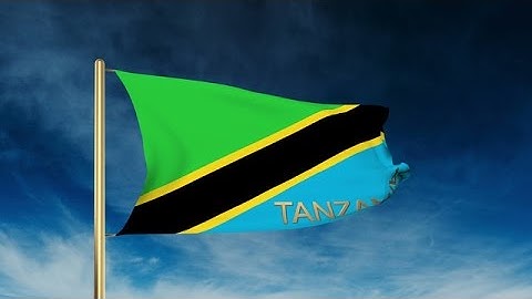 Tanzania Flag Slider Style With Title. Waving In The Wind With Cloud Background Stock Animation