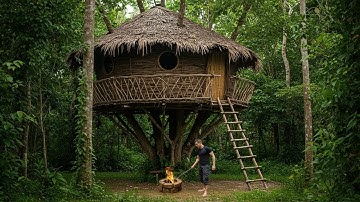 🌿 Hidden Jungle Tree Shelter | Building a Survival House with Vines 🌲🔥