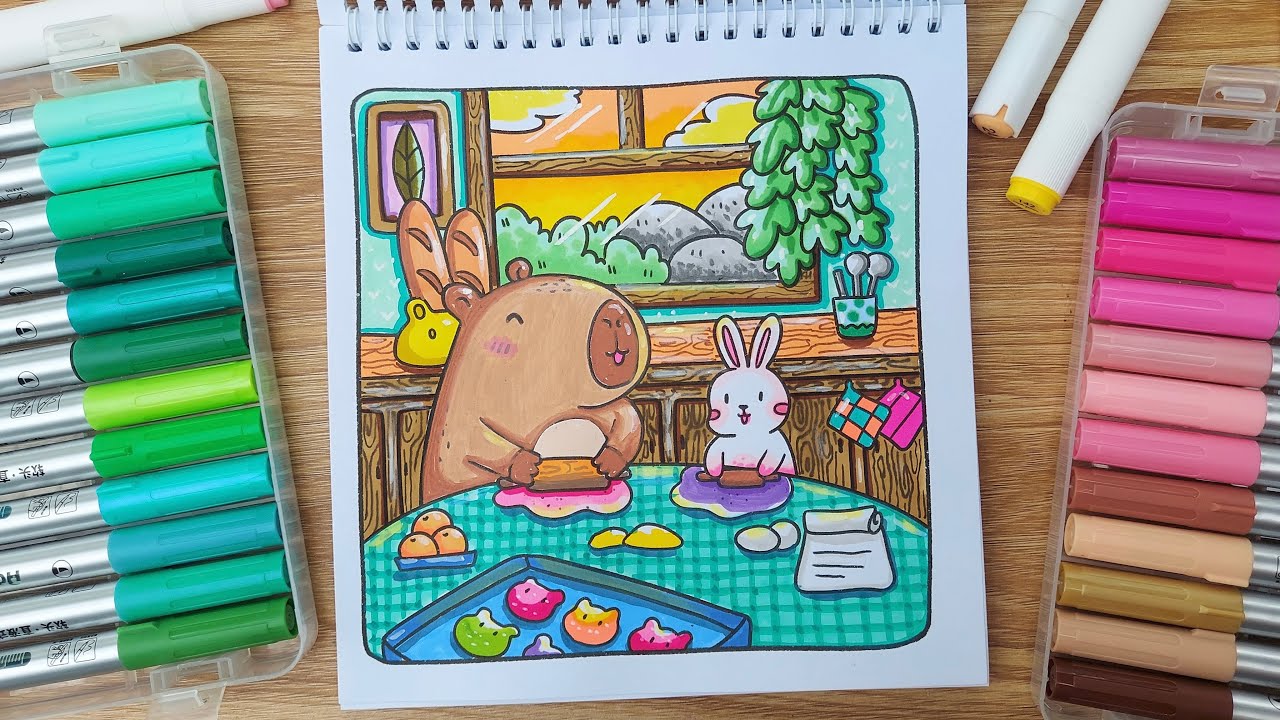 Coloring / Cùng nhau làm bánh / Capybara / sách tô màu / coloring tutorial #coloringbook #coloring