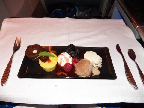 HD Part 1 Main Dinner Qatar Airways Food Service Business Class 777-200LR IAH-DOH