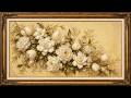 Crisp Linen Gardenia Whisper Floral Frame | 1 Hour 4K OLED TV Art | No Sound