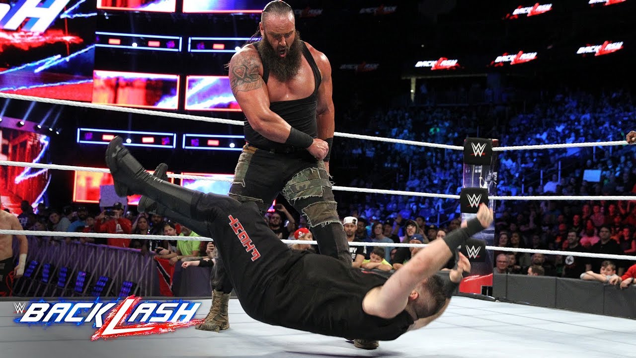 Sami Zayn runs for cover as Braun Strowman decimates Kevin Owens: WWE Backlash 2018 (WWE Network)