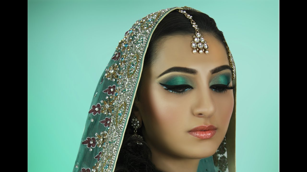 Teal Bridal Makeup With Blue Glitter Eyeliner Tutorial Indian