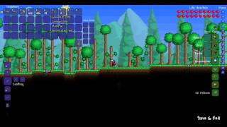 Terraria how to make 3 basic items: Torches, wood platforms and sticky glowsticks