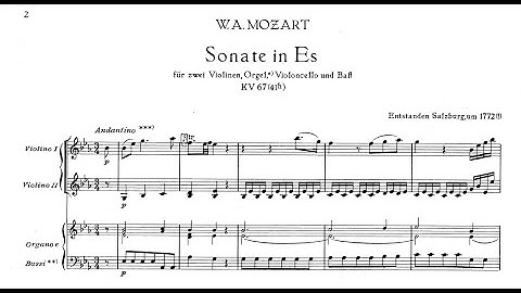 W. A. Mozart - CHURCH SONATA NO.  1 in E flat major, K.67 / 41h (With Score/Sheet Music)