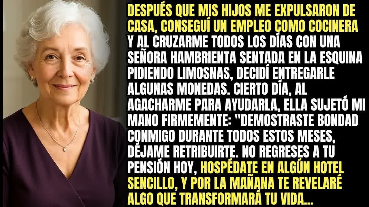 Comencé Un Nuevo Empleo Después De Ser Expulsada Por Mi Hijo, Vi A Una Señora Hambrienta Pidiendo...