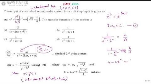GATE 2015 ECE Find Trasfer function of second order under damped system