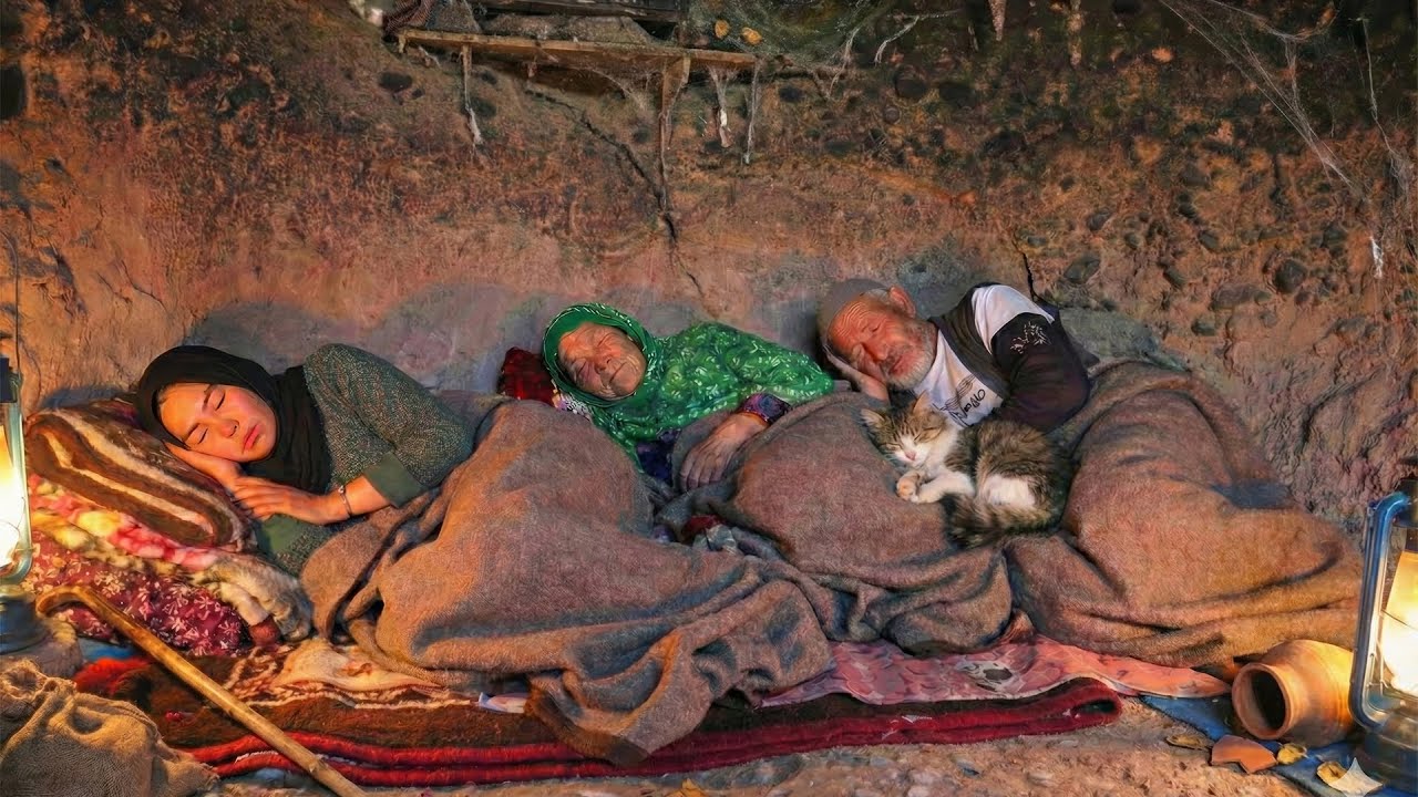 Жизнь в холодной пещере осенью: семейная жизнь, подготовка к зиме и приготовление пищи внутри скалы