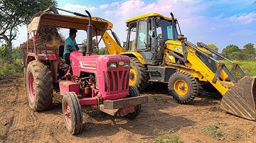 Jcb 3dx Loader Machine Loading Red Mud in Mahindra 275 DI Tractor His trolley - Jcb Video