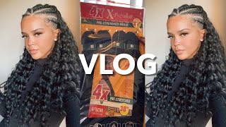 HAIR VLOG | FEEDER BRAIDS WITH CURLY QUICK WEAVE HALF UP HALF DOWN