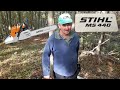 Rad u šumi sa motorkom Stihl MS 440. Grabova šuma, obaranje i sečenje.