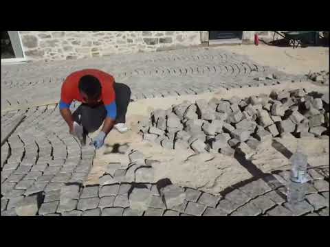 Chantier de pose de pavé granit du portugal