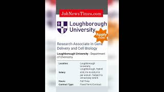 Urgent Research Associate in Gene Delivery and Cell Biology ✨ Loughborough University - Chemistry