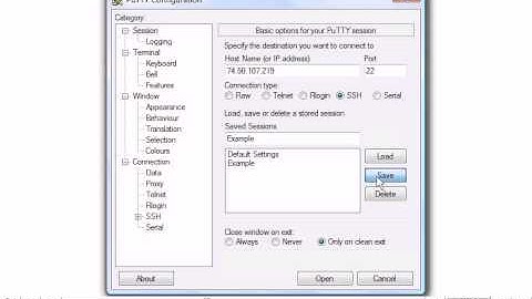 How to load, save or delete server connection settings in Putty