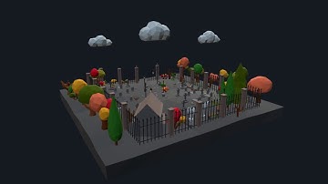Low Poly Cemetery Scene Assets
