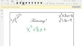 How to factor x^2+8x+16, x^2-8x+16, x^2+8x-9, and x^2-8x-9