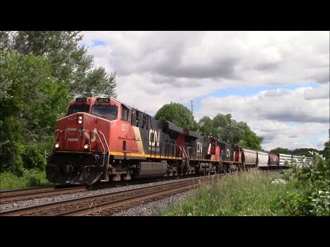 Manifest Train CN 305 Passing Port Hope, Ontario at Track Speed