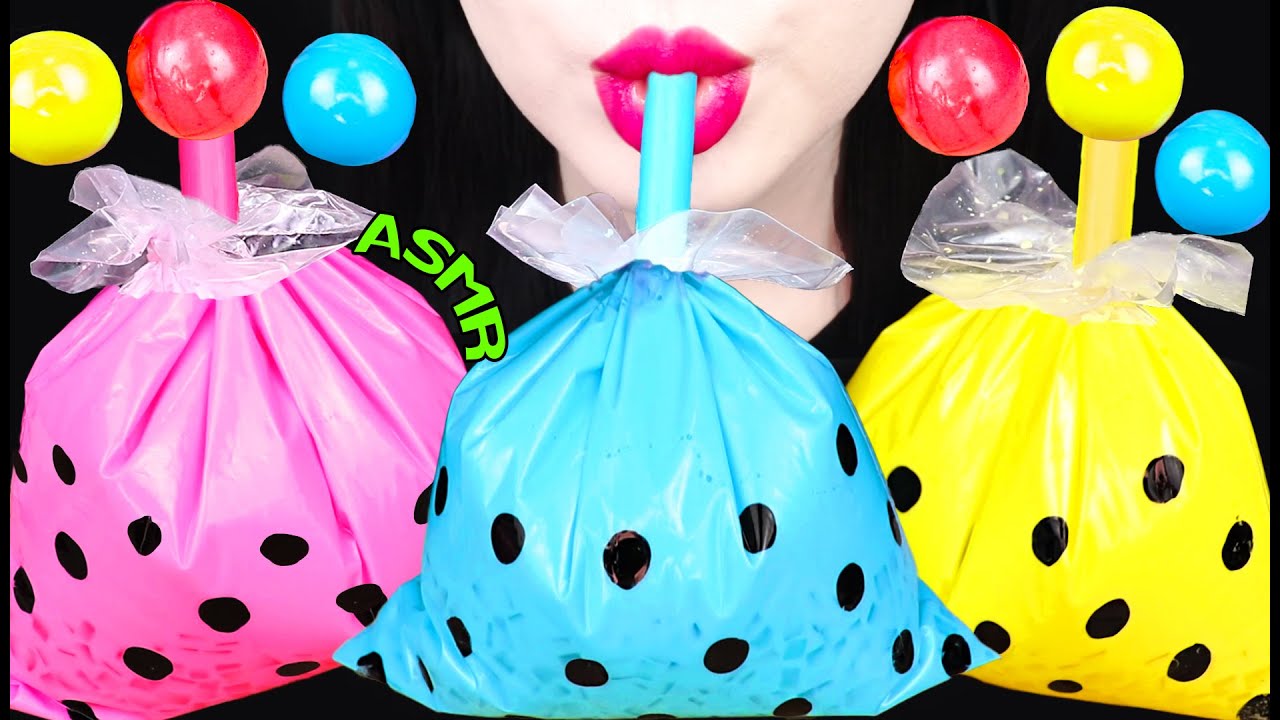 ASMR POUCH MILK TEA, BUBBLE TEA POP 파우치 밀크티, 버블티 팝 먹방 EATING SOUNDS