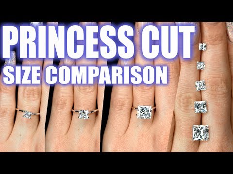 Princess Cut Diamond Size Comparison on Hand Finger 1 Carat Square Engagement Ring 2 ct 3 4 .5 .75