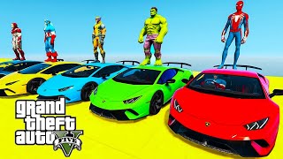 GTA V Mega Ramp On Super Cars, Bikes, Jets and Boats with Trevor and Friends Stunt Map Challenge