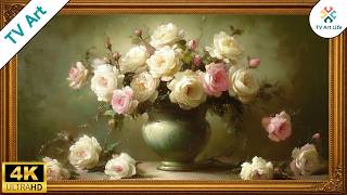 Vintage Rose Still Life Screensaver in Gold Frame | Elegant Floral Frame TV Art | 10 Hours screenshot 4