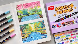 🌸 painting landscapes using acrylic markers 🏞️ ✨ lightwish metallic & acrylic markers review