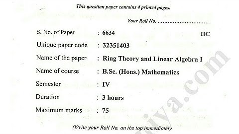 Ring Theory and Linear Algebra- 1 Question Paper - 2 | Semester - IV | University of Delhi #du #2018