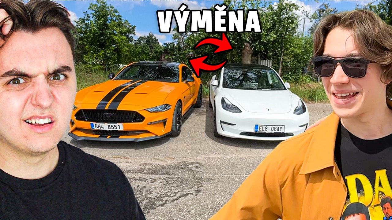 Vyměnil jsem si Auto s YouTuberem na 24 Hodin! (Tesla vs. Mustang)