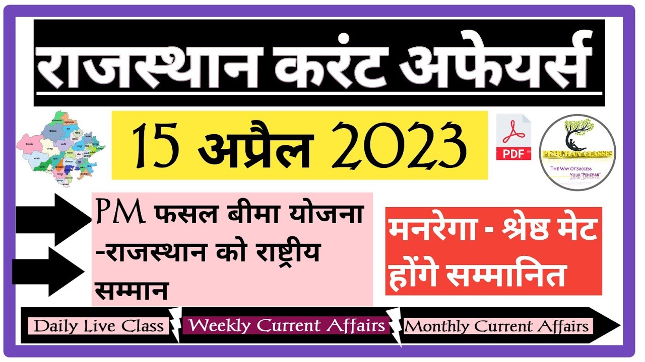 15 अप्रैल 2023 Rajasthan Current Affairs In Hindi। For All Exams ...