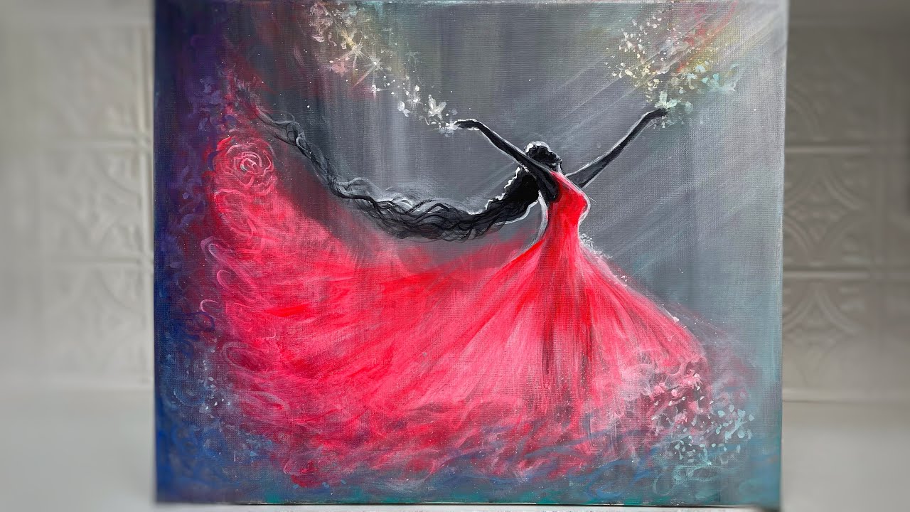 How To Paint LADY IN RED acrylic step by step painting tutorial