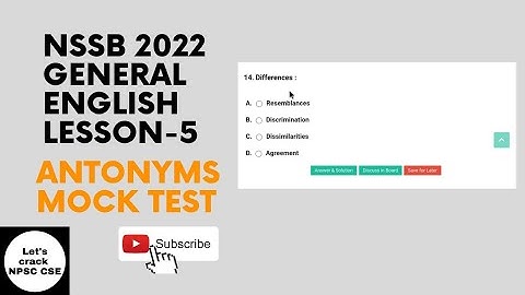 NSSB 2022 | General English | Lesson- 5 | Antonyms Mock Test