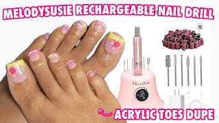 Summer French Tip Toes | NEW MELODYSUSIE Rechargeable Nail Drill | Acrylic Toes Dupe 