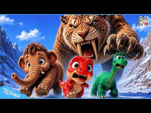 Baby Mammoth and Baby T-Rex 🦖 Run Away from the Smilodon ❄️ Dinosaur Animation Short Film