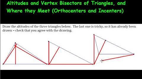Altitudes and Vertex/Angle Bisectors of Triangles, and Where they Meet (Orthocenters and Incenters)