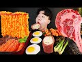 ASMR MUKBANG 버섯 열라면 & 떡볶이 & 치즈 통스팸 & 스테이크 FIRE Noodle & STEAK & CHEESE SPAM EATING SOUND!