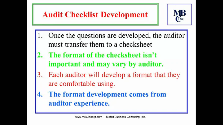 Audit Check List: The Development and Use of Audit Check Sheets - Martin Business Consulting