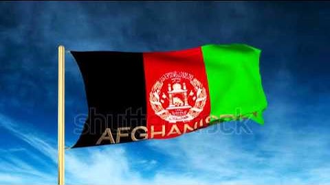 Afghanistan flag slider style with title. Waving in the wind with cloud background animation Stock